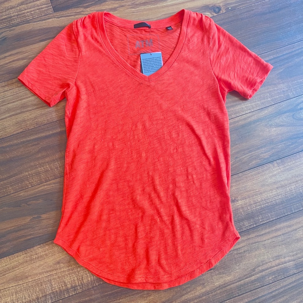 ATM Anthony Thomas Melillo Cotton Slub V Neck Tee Grenadine XS NWT orange